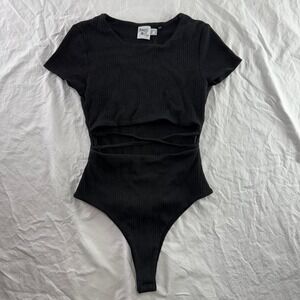 Princess Polly Black Ribbed Cut Out Bodysuit Sz 6 NWTs